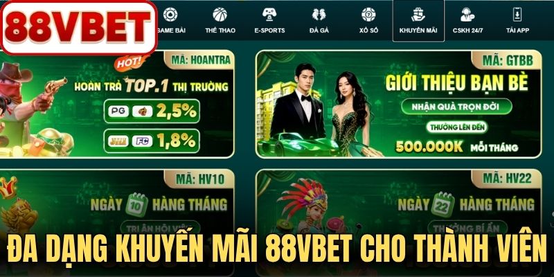 Đa dạng khuyến mãi 88VBET cho từng nhóm thành viên