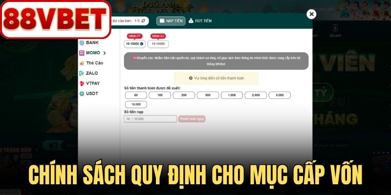 Chính sách quy định cho mục cấp vốn
