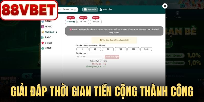 Giải đáp thời gian để tiền cộng thành công