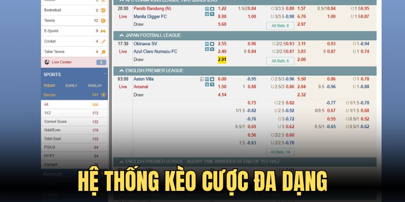 Hệ thống kèo cược đa dạng